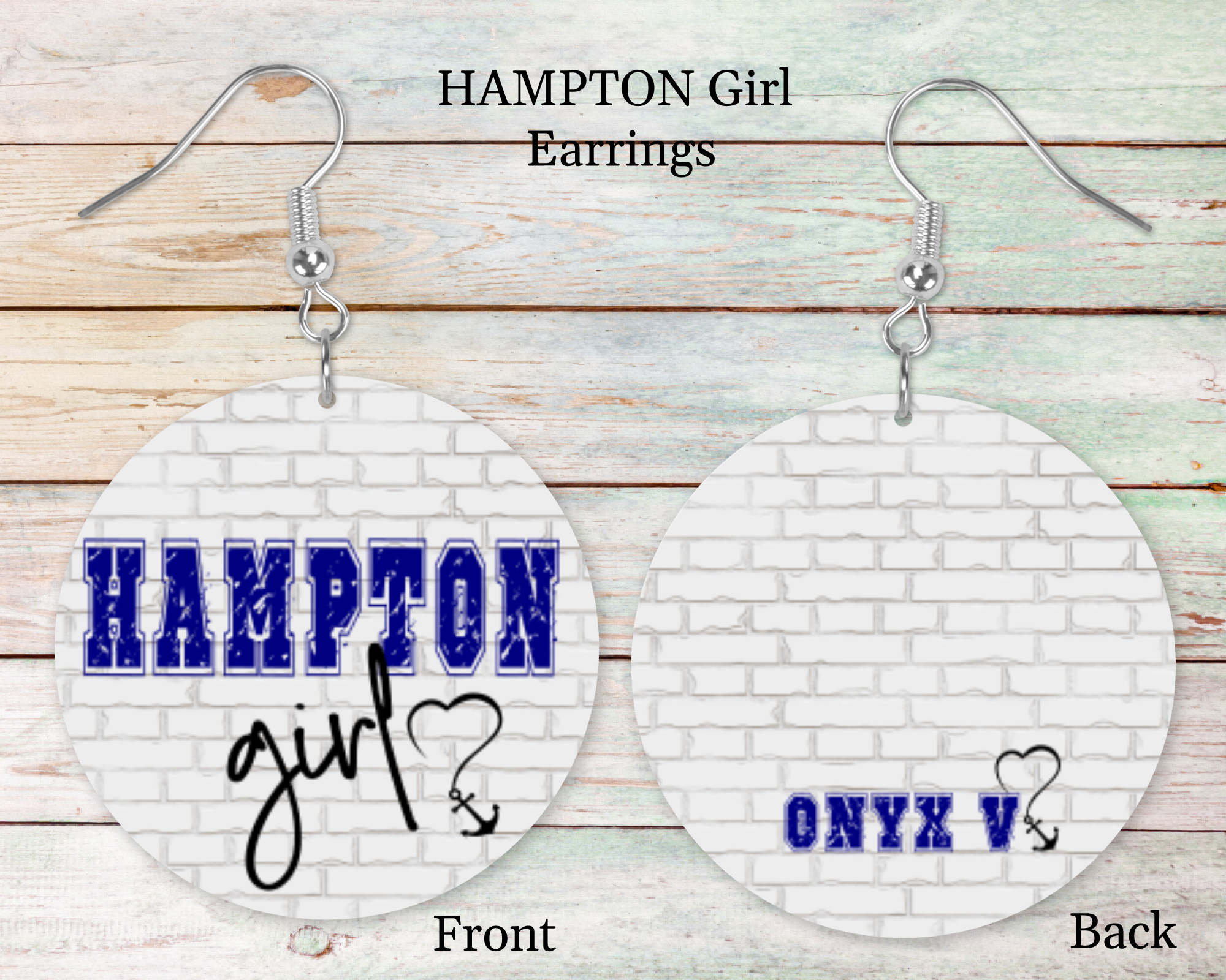 2.5" Hampton Girl Blue Anchor Earrings with Heart and Onyx V Backing