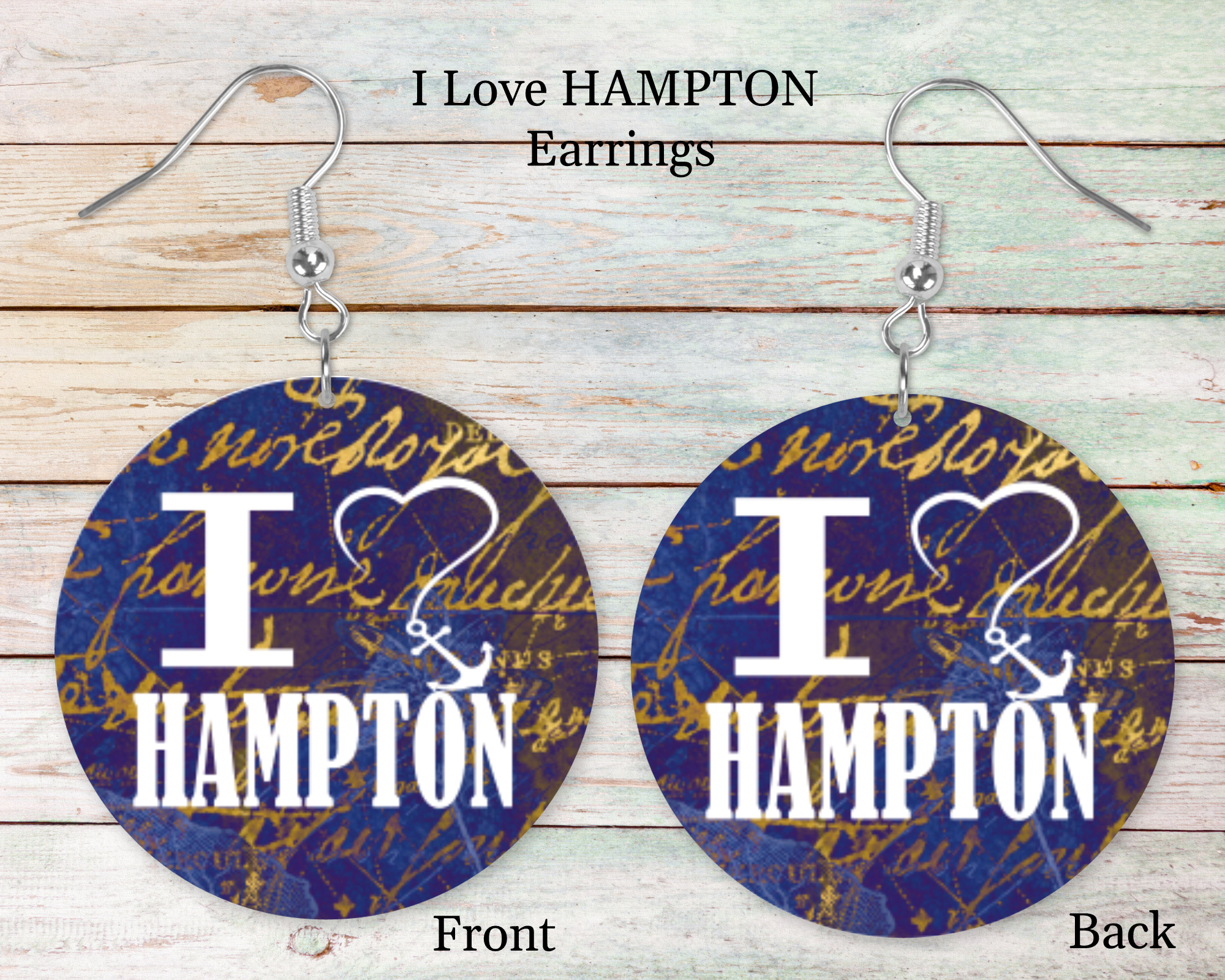 2.5" I Love Hampton Girl Blue Anchor Earrings