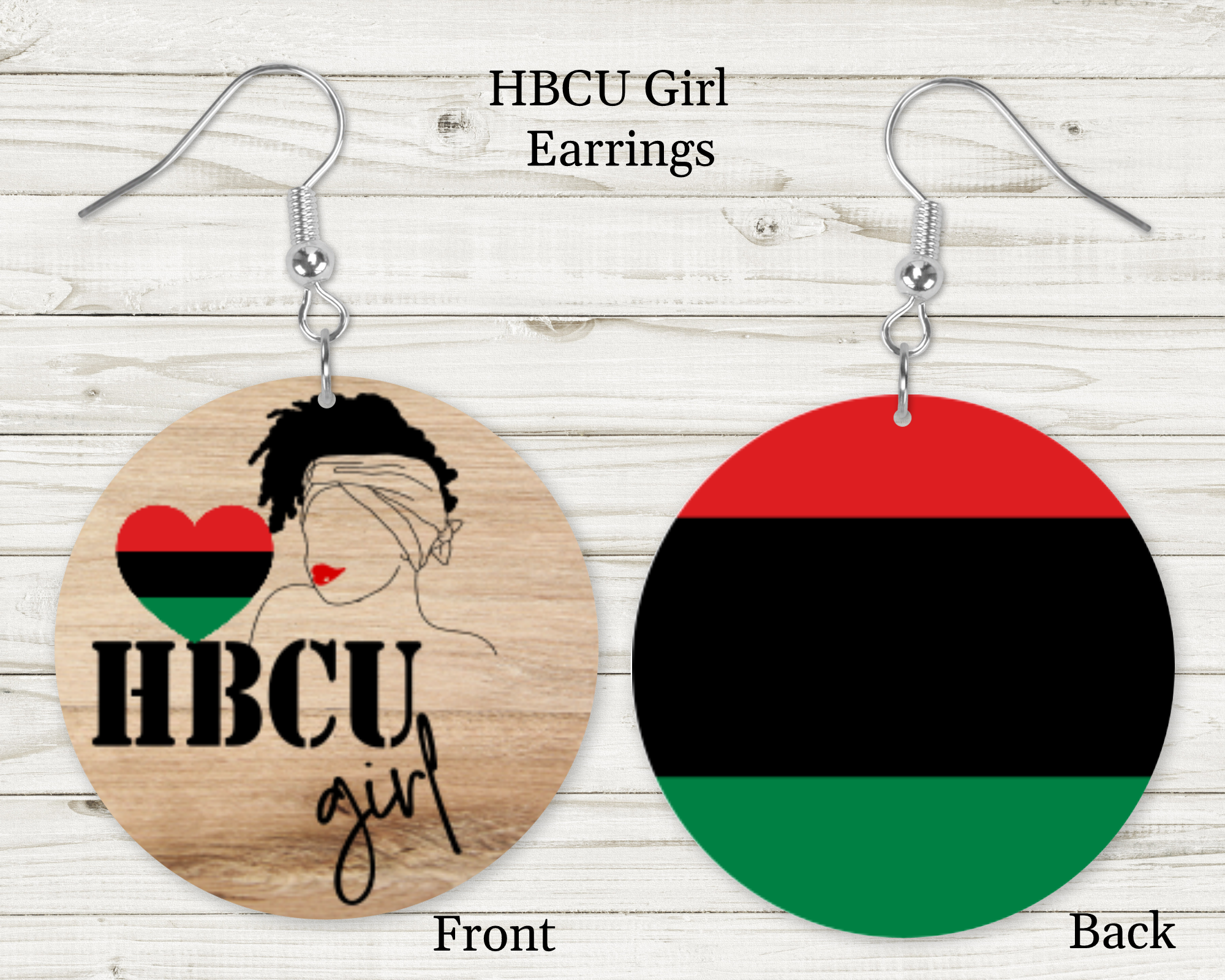 2.5" Red, Black and Green HBCU Girl Sublimated Earrings | HBCU | Gift for Her