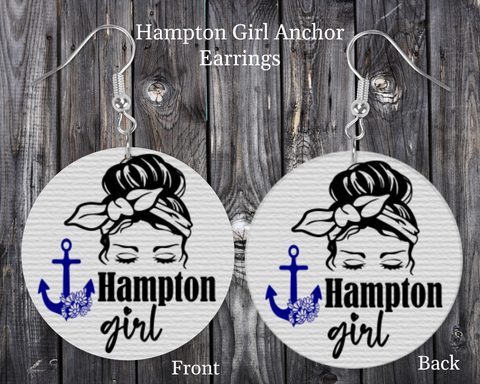 2.5" Hampton Girl Blue Anchor Earrings with Ankara backing