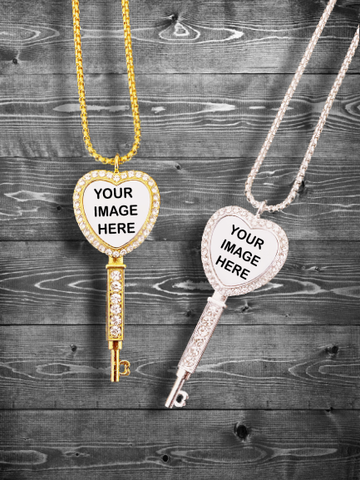 Silver/Gold/Rose Gold Key Heart Rhinestone Custom Necklace