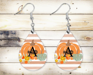 Stripe Halloween Pumpkin Earrings | Teardrop | Jack-O-Lantern Earrings | Dangle | Fall Earrings | Stylish Earrings