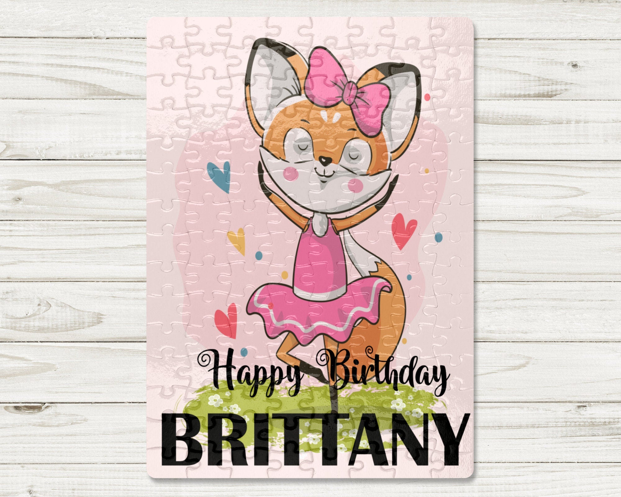 120 Piece Personalized Cute Fox Cartoon Birthday Puzzle with Customized Name | Jigsaw Puzzle | Gift for Her