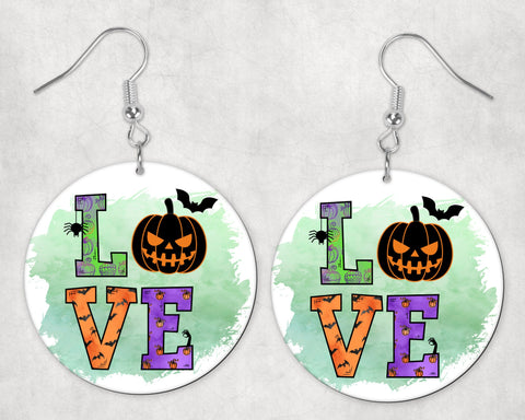 2.5" LOVE Halloween Pumpkin  Earrings | Pumpkin Earrings | Sublimation | Dangle | Multi-Color Print | Fall Earrings | Fun Earrings