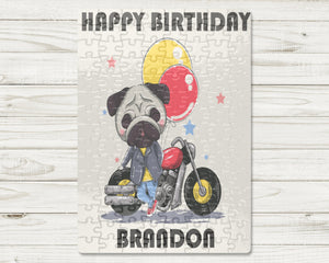 120 Piece Personalized Cute Motorcycle Puppy Birthday Puzzle with Customized Name | Jigsaw Puzzle | Gift for Her