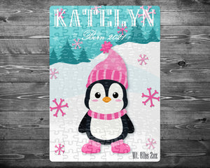 Adorable Snow Penguin 120 Piece Personalized Puzzle with Customized Name | Jigsaw Puzzle | Gift for Her | Newborn Gift | Keepsake | Memory