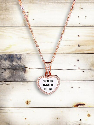 Rose Gold Heart Rhinestone Picture Necklace | Gift for Her | Anniversary | Mother's Day | Christmas Gift | Picture Necklace