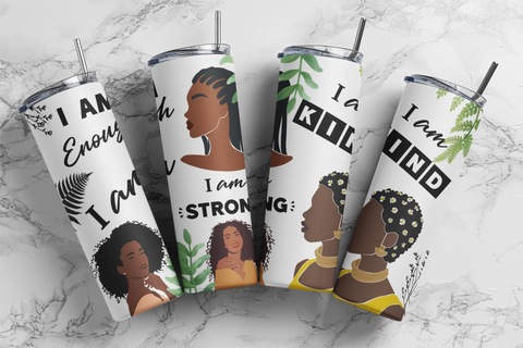 20oz "I Am" Sister Circle Affirmation Skinny Tumbler with Plastic Straw | Drinkware | Gift for Her