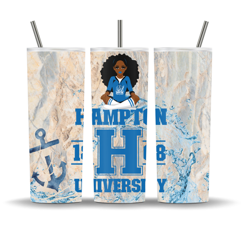 20oz Hampton Girl Skinny Tumbler with Plastic Straw | HBCU | Drinkware | Gift for Her