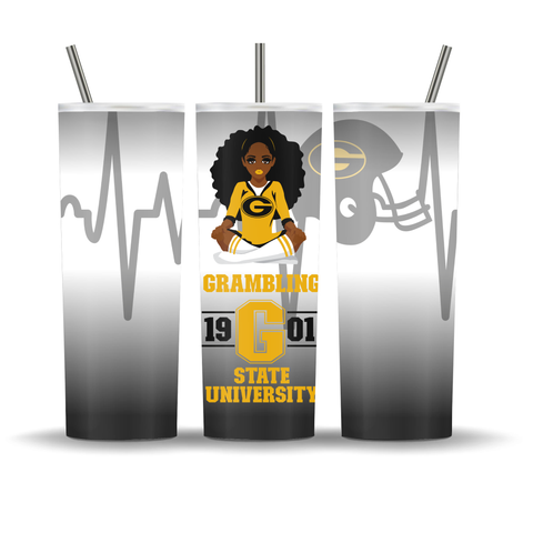 20oz Grambling Girl Skinny Tumbler with Plastic Straw | HBCU | Drinkware | Gift for Her