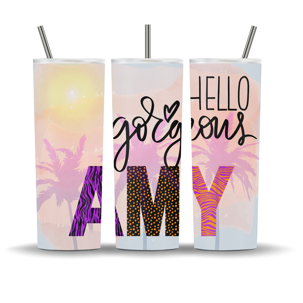 20oz Personalized Name Skinny Tumbler with Plastic Straw | Drinkware | Gift for Her | Him